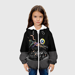Куртка с капюшоном детская Бэха в ночном неоновом городе, цвет: 3D-белый — фото 2