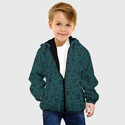 Куртка с капюшоном детская Цветочный паттерн сине-зелёный, цвет: 3D-черный — фото 2