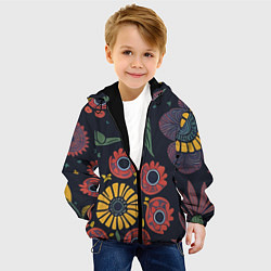 Куртка с капюшоном детская Простые цветы на глубоком синем, цвет: 3D-черный — фото 2