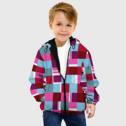 Куртка с капюшоном детская Ретро квадраты вишнёвые, цвет: 3D-черный — фото 2