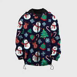 Куртка с капюшоном детская Снеговички с рождественскими оленями и елками, цвет: 3D-черный