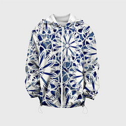 Куртка с капюшоном детская Стилизованные цветы абстракция синее-белый, цвет: 3D-белый