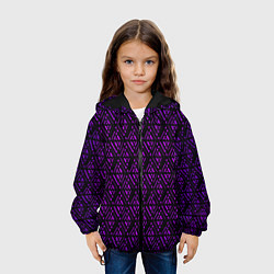 Куртка с капюшоном детская Фиолетовые ромбы на чёрном фоне, цвет: 3D-черный — фото 2