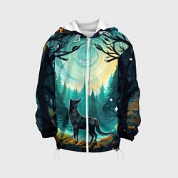 Детская куртка Волк в ночном лесу фолк-арт