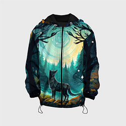 Детская куртка Волк в ночном лесу фолк-арт