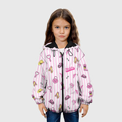 Куртка с капюшоном детская Барби - розовая полоска и аксессуары, цвет: 3D-черный — фото 2
