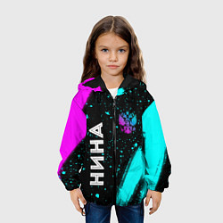 Куртка с капюшоном детская Нина и неоновый герб России вертикально, цвет: 3D-черный — фото 2