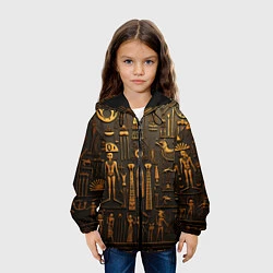 Куртка с капюшоном детская Арт в стиле египетских письмен, цвет: 3D-черный — фото 2
