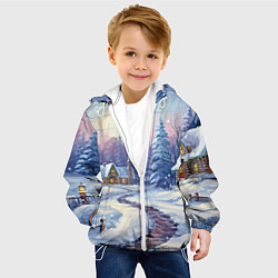 Куртка с капюшоном детская Тропинка к новогоднему дому, цвет: 3D-белый — фото 2
