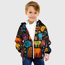 Куртка с капюшоном детская Африканский узор со слонами - нейросеть, цвет: 3D-белый — фото 2