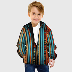 Куртка с капюшоном детская Этнический паттерн в вертикальную полоску, цвет: 3D-черный — фото 2