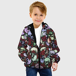 Куртка с капюшоном детская Череп с розами паттерн, цвет: 3D-черный — фото 2