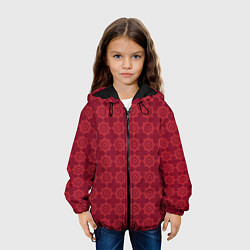 Куртка с капюшоном детская Цветочный стилизованный паттерн бордовый, цвет: 3D-черный — фото 2