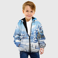 Куртка с капюшоном детская Снежный зимний фон, цвет: 3D-черный — фото 2