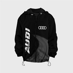 Куртка с капюшоном детская Audi speed на темном фоне со следами шин вертикаль, цвет: 3D-черный