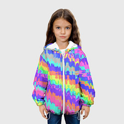 Куртка с капюшоном детская Искаженные разноцветные полосы, цвет: 3D-белый — фото 2