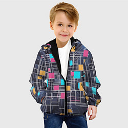 Куртка с капюшоном детская Белые полосы и разноцветные квадраты, цвет: 3D-черный — фото 2