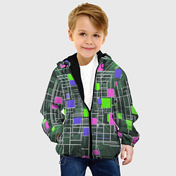 Куртка с капюшоном детская Белые полосы и разноцветные квадраты, цвет: 3D-черный — фото 2