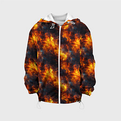 Куртка с капюшоном детская Пламя огня паттерн, цвет: 3D-белый