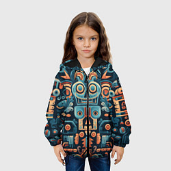 Куртка с капюшоном детская Симметричный абстрактный паттерн в ацтекском стиле, цвет: 3D-черный — фото 2