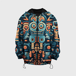 Куртка с капюшоном детская Симметричный абстрактный паттерн в ацтекском стиле, цвет: 3D-черный