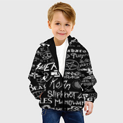 Куртка с капюшоном детская Логотипы рок групп металические, цвет: 3D-черный — фото 2