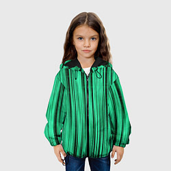 Куртка с капюшоном детская Абстракция полосы зелёные, цвет: 3D-черный — фото 2