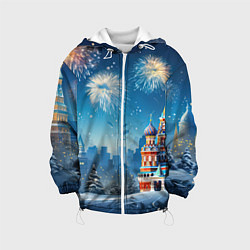 Куртка с капюшоном детская Новогодняя Москва, цвет: 3D-белый