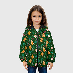 Куртка с капюшоном детская New year pattern with green background, цвет: 3D-черный — фото 2