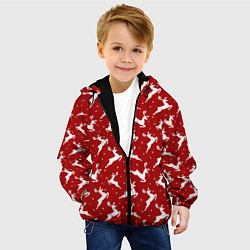 Куртка с капюшоном детская Красный паттерн с новогодними оленями, цвет: 3D-черный — фото 2