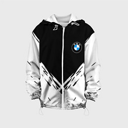 Куртка с капюшоном детская BMW стильная геометрия спорт, цвет: 3D-белый
