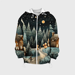 Куртка с капюшоном детская Волшебная ночь в деревне, цвет: 3D-белый