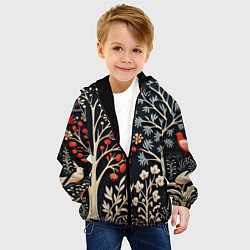 Куртка с капюшоном детская Новогодние узоры и деревья, цвет: 3D-черный — фото 2