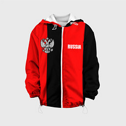 Куртка с капюшоном детская Красный и черный - герб РФ, цвет: 3D-белый