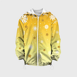 Куртка с капюшоном детская Снежинки и звезды на желтом, цвет: 3D-белый
