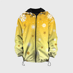 Куртка с капюшоном детская Снежинки и звезды на желтом, цвет: 3D-черный