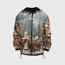 Куртка с капюшоном детская Рождественские огни на деревьях, цвет: 3D-черный