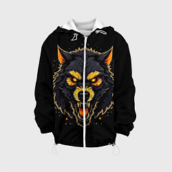 Куртка с капюшоном детская Волк чёрный хищник, цвет: 3D-белый