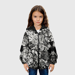 Куртка с капюшоном детская Чёрно белый цветочны узор, цвет: 3D-черный — фото 2