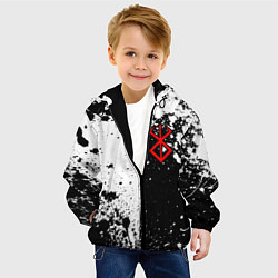 Куртка с капюшоном детская Берсерк знак жертвы - черно-белые брызги, цвет: 3D-черный — фото 2