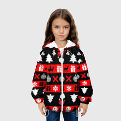 Куртка с капюшоном детская Новогодний патерн с оленями и сантой, цвет: 3D-белый — фото 2