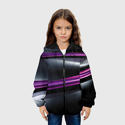 Куртка с капюшоном детская Фиолетовые полосы на черном фоне, цвет: 3D-черный — фото 2
