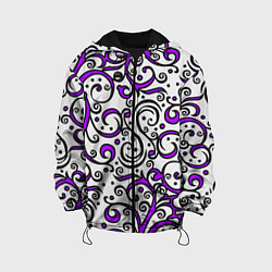 Куртка с капюшоном детская Фиолетовые кружевные узоры, цвет: 3D-черный