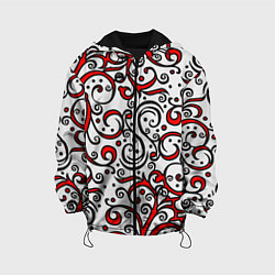 Куртка с капюшоном детская Красный кружевной узор, цвет: 3D-черный