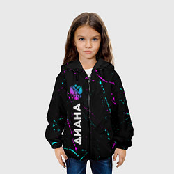 Куртка с капюшоном детская Диана и неоновый герб России по-вертикали, цвет: 3D-черный — фото 2