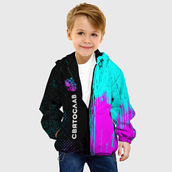 Куртка с капюшоном детская Святослав и неоновый герб России по-вертикали, цвет: 3D-черный — фото 2