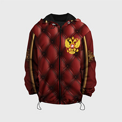 Куртка с капюшоном детская Золотой герб России на красном кожаном фоне, цвет: 3D-черный