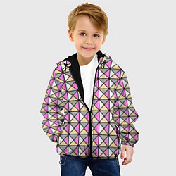 Куртка с капюшоном детская Геометрический треугольники бело-серо-розовый, цвет: 3D-черный — фото 2