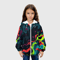 Куртка с капюшоном детская Яркий кислотный абстрактный камуфляж, цвет: 3D-белый — фото 2