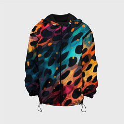 Куртка с капюшоном детская Разноцветный леопардовый паттерн, цвет: 3D-черный